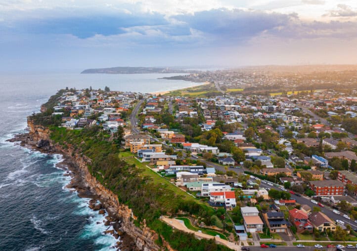 panoramic drone aerial view over northern beaches sydney nsw australia