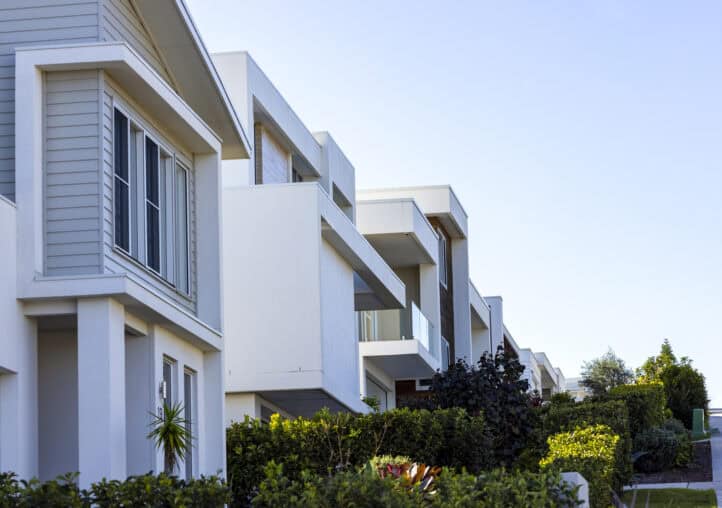 street in modern suburb with new houses, background with copy sapce