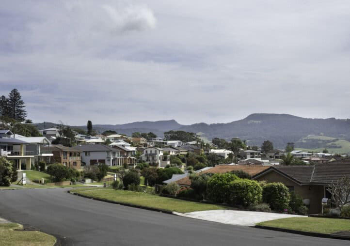 houses on a hill, with national park in the background